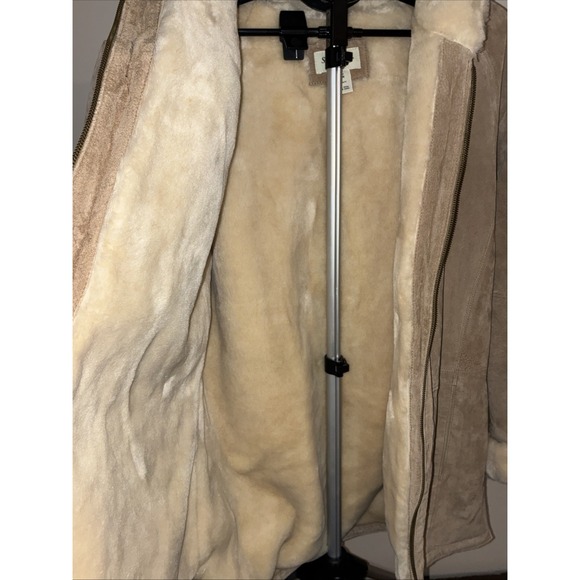 Vintage St. John's Bay Washable Tan Leather Suede & Faux Shearling Fur Coat- Lar - Picture 13 of 16